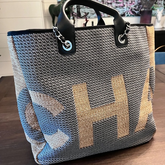 Chanel Black and Brown Large Deauville Logo Shopping Tote 19S Spring/Summer - Picture 11 of 12